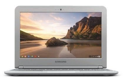 Open Chromebook with landscape image on screen